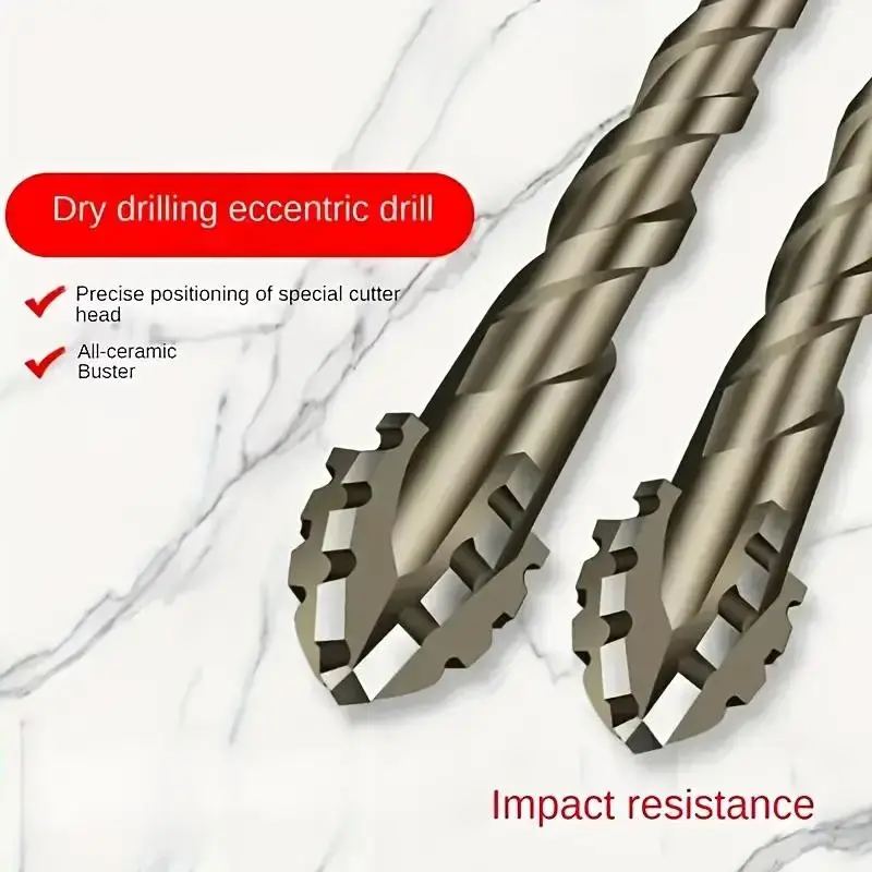 6pcs Carbide Sawtooth Offset Drill Bit Set, Impact Drill Bit, 4-Teeth Hex Shank for Ceramic Tile, Cast Iron, Concrete, Dry Drilling Tool Kit