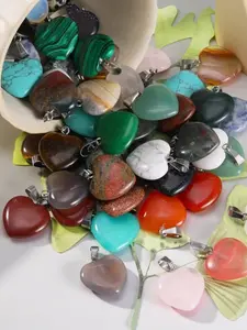 10pcs Heart-Shaped Natural Stone Pendants, Fashion Gemstone Quartz Bullet Tip Charms, DIY Necklace Bracelet Keychain Jewelry Making Supplies, Heart Design Charm