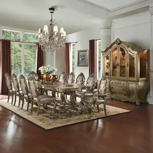 Acme 61290-92-93 Astoria Grand Roudebush Ragenardus Vintage Oak Finish Wood Dining Table Set with 6 Chairs for Elegant Dining Room Decor