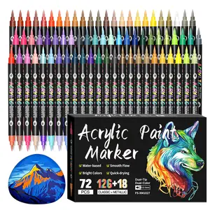 Acrylic Paint Markers, Dual tips Dual Color 24/48/72/144/240 Colors,Acrylic Paint Pens for Rock Painting, Canvas, Wood, Glass, Ceramic, Fabric, Plastic, Egg & Scrapbook, Art Supplies, Art Materials. Soft Brush Tips Paint Pens and Paint Markers