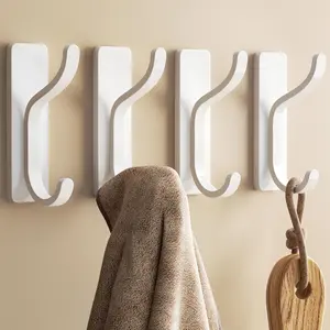 Adhesive Wall Coat Hooks - Heavy Duty Stick-On Door Hanger, Metal Hook for Hanging Towel,Purse, Robe, Backpack, Jacket, Clothes - for Bathroom,Dorm, Closet, Kitchen - White