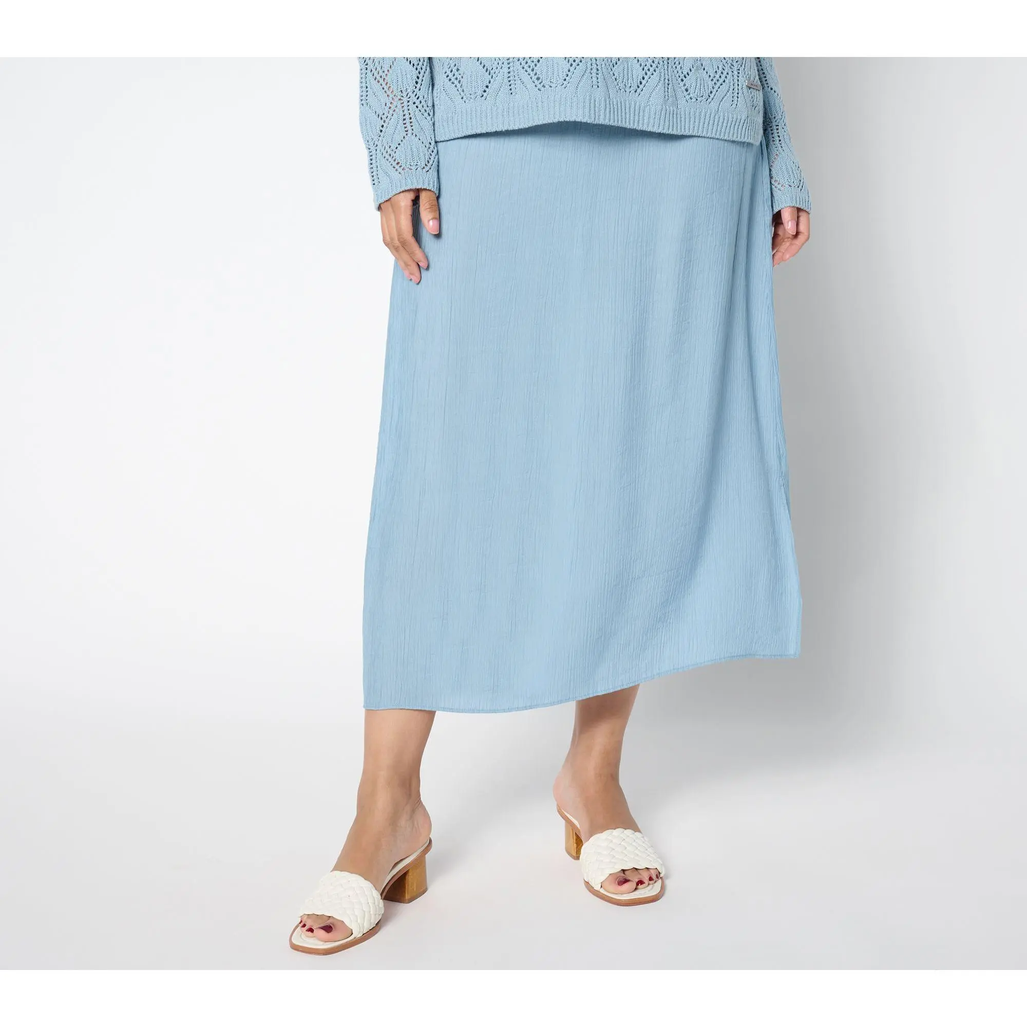 Peace Love World Petite Crinkle Satin Pull-On Skirt