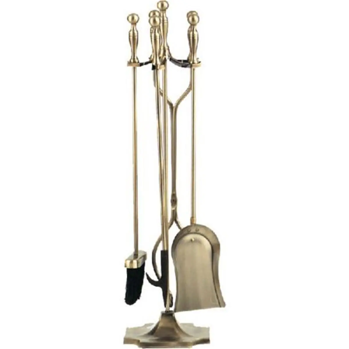 212 MAIN Dagan 4532 Steel Fireplace Tool Set - 5-Piece Complete Rail Base Set, Antique Brass, for Home Fireplace Cleaning