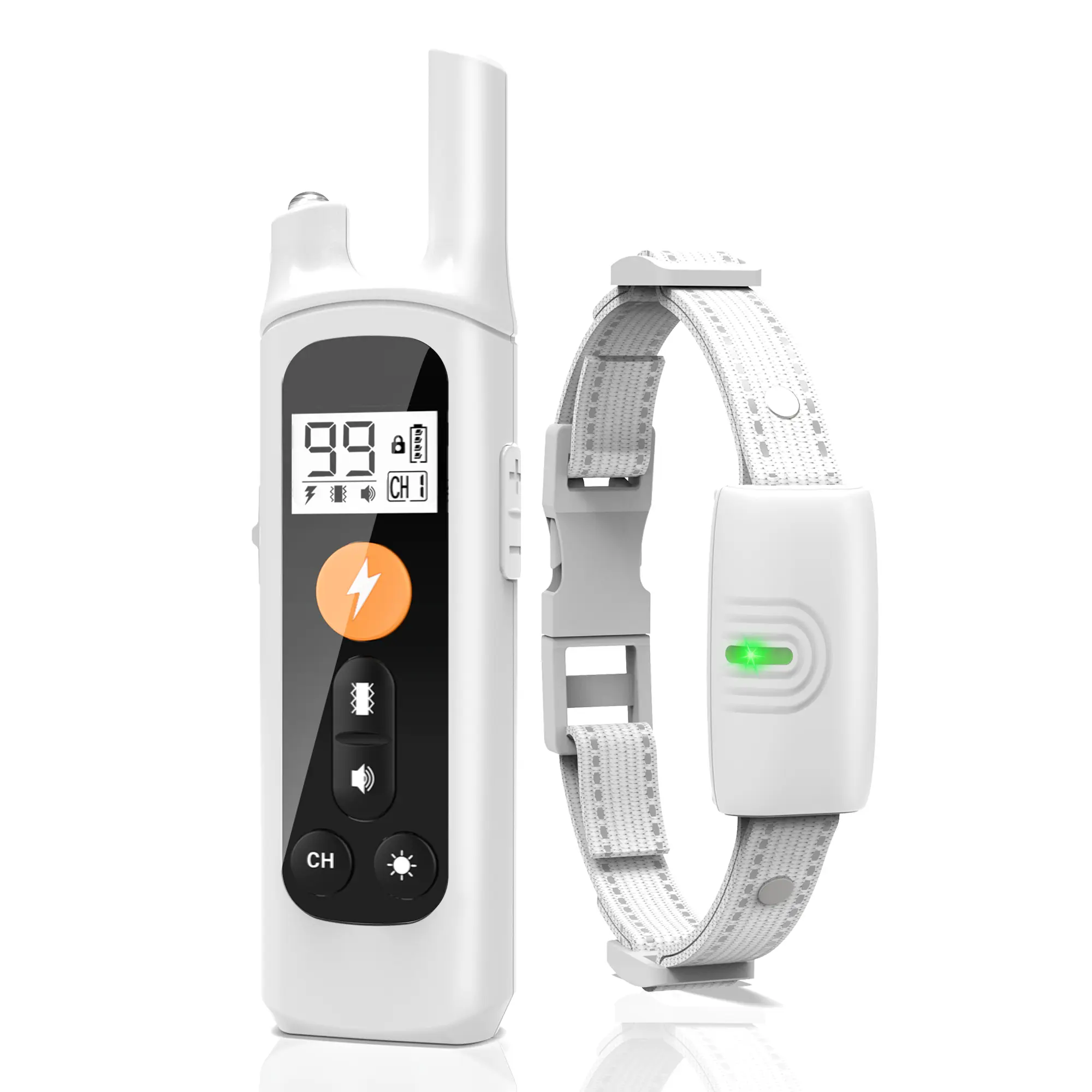 White Dog Training Collar – 2600ft Range,Anti-Bark,Buzzer,Electric Shock (1-99 Levels) – LED Light,TP-C Charging – IPX7 Waterproof – For All Dog Sizes Heaflex