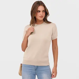 ANRABESS Womens Short Sleeve Sweaters Wool Blend Crew Neck Sweater Shirts Business Fall Casual Work Tops 2026 Summer Basic Stretchy Womenswear