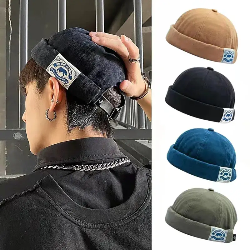 Retro Cotton Docker Cap - Adjustable Brimless Skullcap, Hip Hop Streetwear Melon Hat for Men, Adjustable Cap, Unisex Names, Brimless Hats, Casual, Durable, Fashion