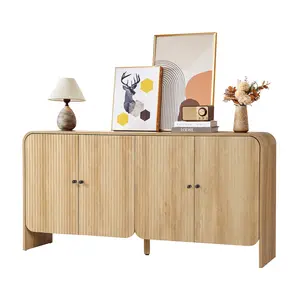 Giratree 59” Large Buffets Sideboard Cabinet with Storage, Fluted Curved Credenza Buffet Table Storage Cabinet with 4 Doors, Modern Wood Accent Console Table Coffee Bar for Living Room Kitchen Hallway