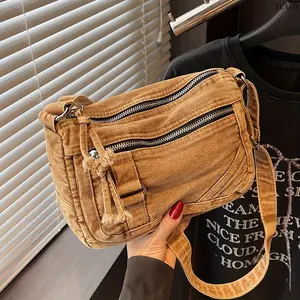 Retro Street-Style Denim Crossbody Bag for Students - Multi-Zipper Pockets, Super Capacity, Adjustable Strap - Women’s Everyday Purse, Sports & Outdoor Gym Accessory, Ideal for Daily Commute, Shopping, Crossbody Bags For Women, Everyday Bag