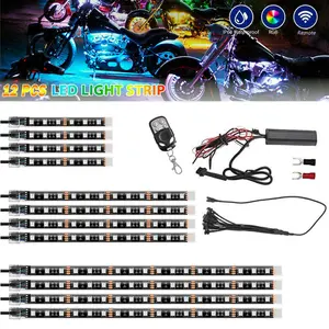 12pcs Motorcycle Underglow LED Strip Light Kit Waterproof RGB Neon Accent Lights Atmosphere Light DC 12V with APP Control for Cars Motorbike Trike Golf Carts Bikes