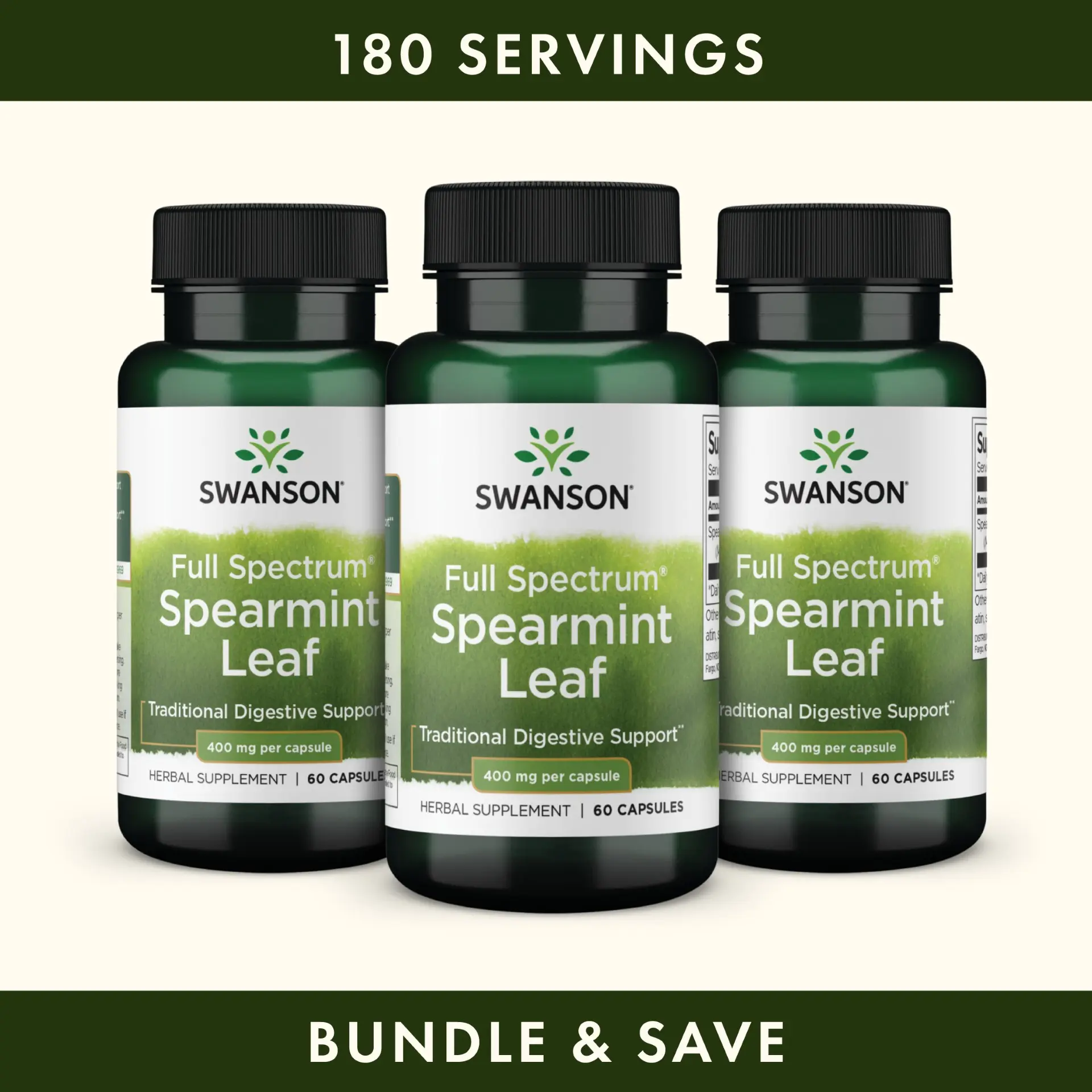Swanson Full Spectrum Spearmint Leaf 400 mg 180 Capsules (3-Pack) Organic Natural Supplement Herbal Healthcare Digestive Support Swanson Full Spectrum Spearmint Leaf 400 mg 180 Capsules (3-Pack) Organic Natural Supplement Herbal Healthcare Digestive Support