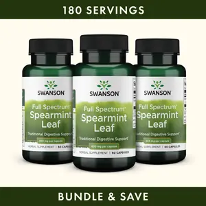 Swanson Full Spectrum Spearmint Leaf 400 mg 180 Capsules (3-Pack) Organic Natural Supplement Herbal Healthcare Digestive Support Swanson Full Spectrum Spearmint Leaf 400 mg 180 Capsules (3-Pack) Organic Natural Supplement Herbal Healthcare Digestive Support
