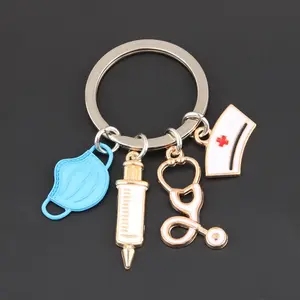 Nurse Mask Syringe Stethoscope Keychain Bag Key Chain Keyring Ornament Bag Purse Charm Accessories