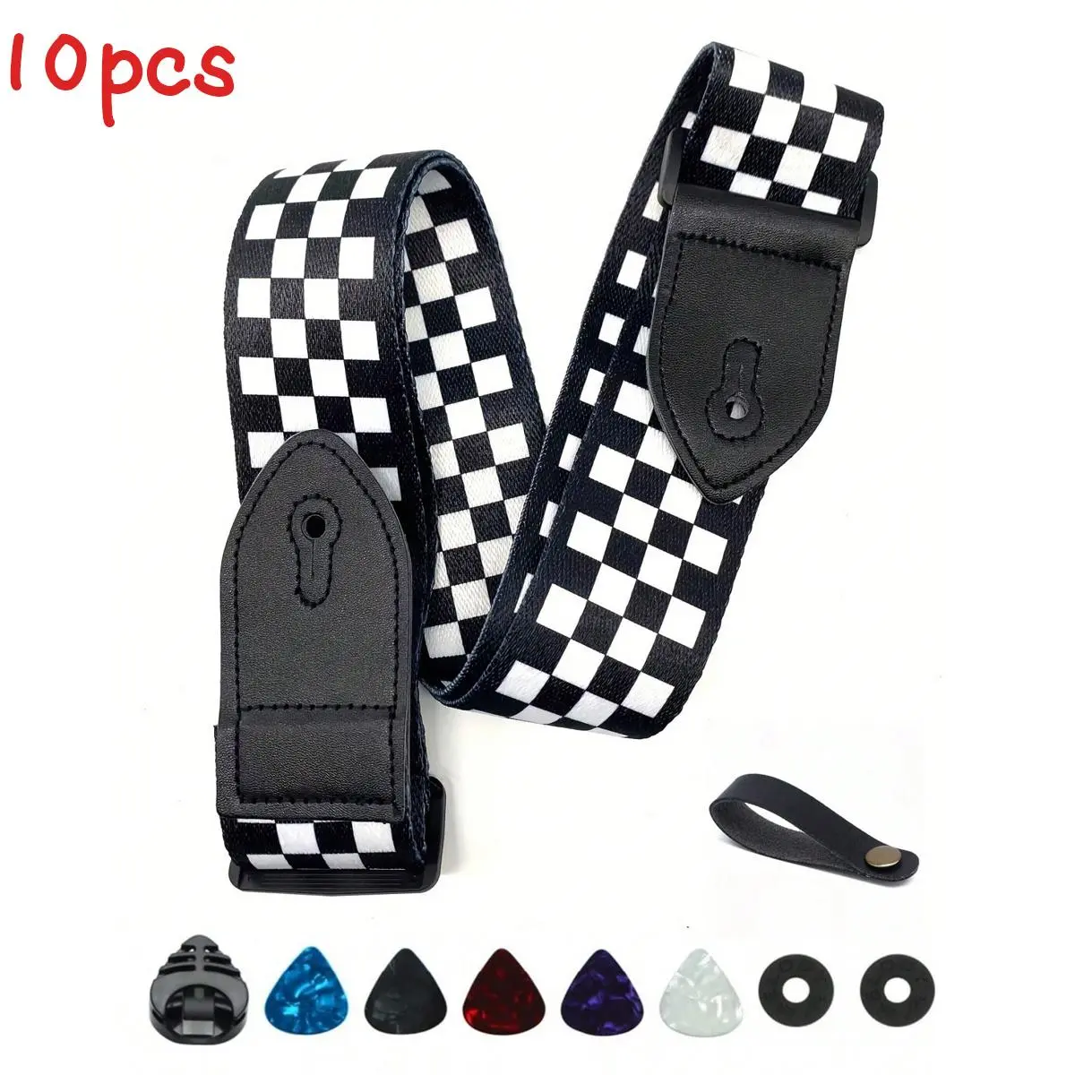 Guitar Shoulder Strap, 10pcs/set Adjustable Guitar Shoulder Strap with Guitar Picks & Holder, Music Accessories for Guitar, Electric Guitar, Bass