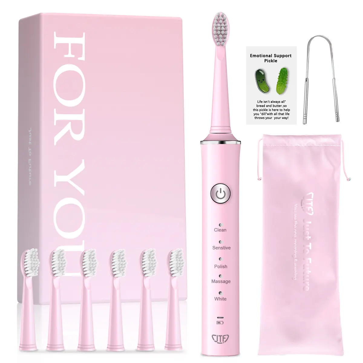 JTF Sonic Electric Toothbrush for Adults, Rechargeable Toothbrushes with 8 Brush Heads and Stand for Travel, 5 Modes and 2 Auto Smart Timer