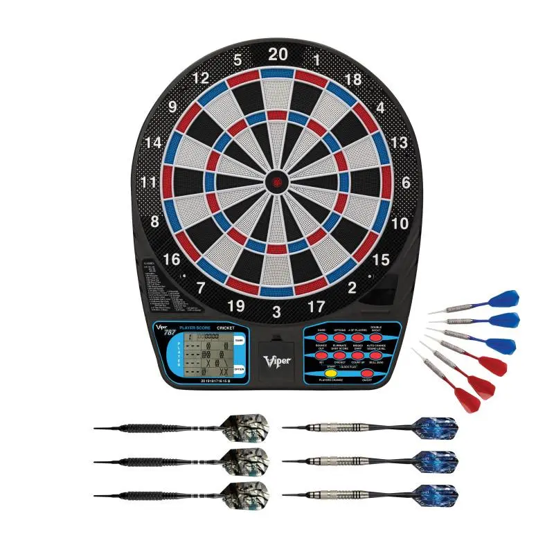 Viper 787 Electronic Dartboard Set, Red, 16-Player Bundle with 2 Sets of 18g Nickel-Silver & Alloy Soft Tip Darts, Soft Tips Soft Darts