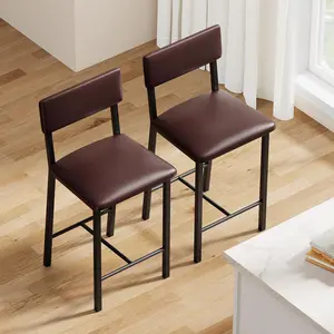 Set of 2 Counter Height Bar Stools – Upholstered with Backrest, Footrest & Thick Cushion – Tall Bar Chairs for Kitchen, Dining Room & Apartment Counter Bar