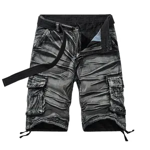 Distressed Crinkle Texture Tactical Bermuda Shorts Multi Storage Side Pockets Summer Bottoms