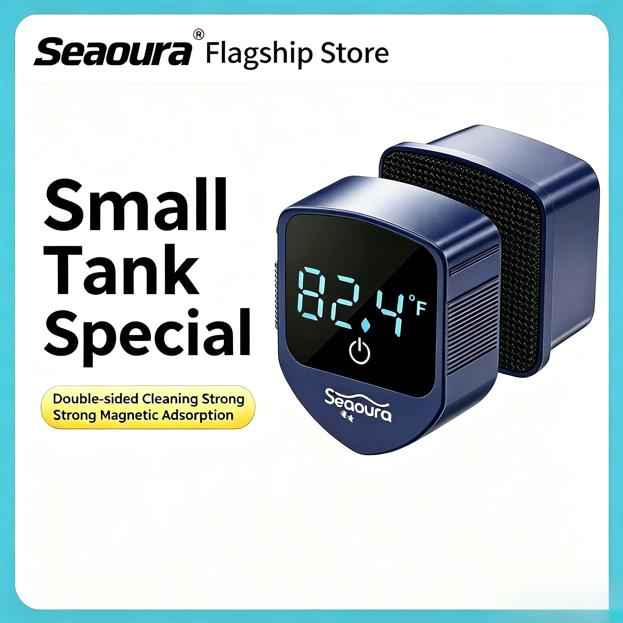 Seaoura aquarium cleaning brush with temperature display compact and aesthetic friendly to monitor water temperature in real time equipped with LED screen clear reading even at night only for glass tanks essential cleaning tool for aquariums