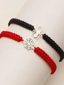 2-Pack Spider Charm String Bracelets for Couples - Simple Fashion Style, Adjustable Hand-Woven Plastic Rope, No Mosaic Material - Creative Personalized Gift Accessory, Rope Chain Bracelet