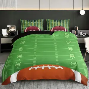 3pcs American Football Field Bedding Set, Duvet Cover + 2 Pillowcases, Polyester, Sporty Bedroom Bedding, Perfect for Teen Bedrooms & Sports Fan Themed Rooms
