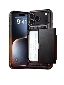 iPhone 17 Pro Case Shockproof Armor with Built-in Card Holder Durable TPU & PC Material Rugged Design for Drop Protection Modern Style Black Twill & Black + Copper Twill Options