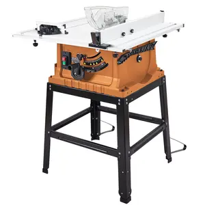 10-Inch Portable Table Saw with Stand, 15A 1800W Jobsite Woodworking Saw 5000RPM, Bevel Cut 0-45°, 98% Dust Collection Bag, Precision Rip Parallel Guides, Heavy Duty Compact Benchtop Power Saw for Garage DIY Construction