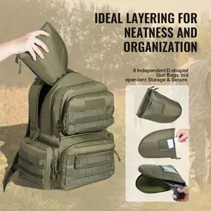 Father's Day Gift VEVOR Tactical Range Backpack for 6 Pistols Gun Backpack Green,Range Bag for Handguns Gun Case Bag with Lockable Zipper for Shooting Range Outdoor Hunting