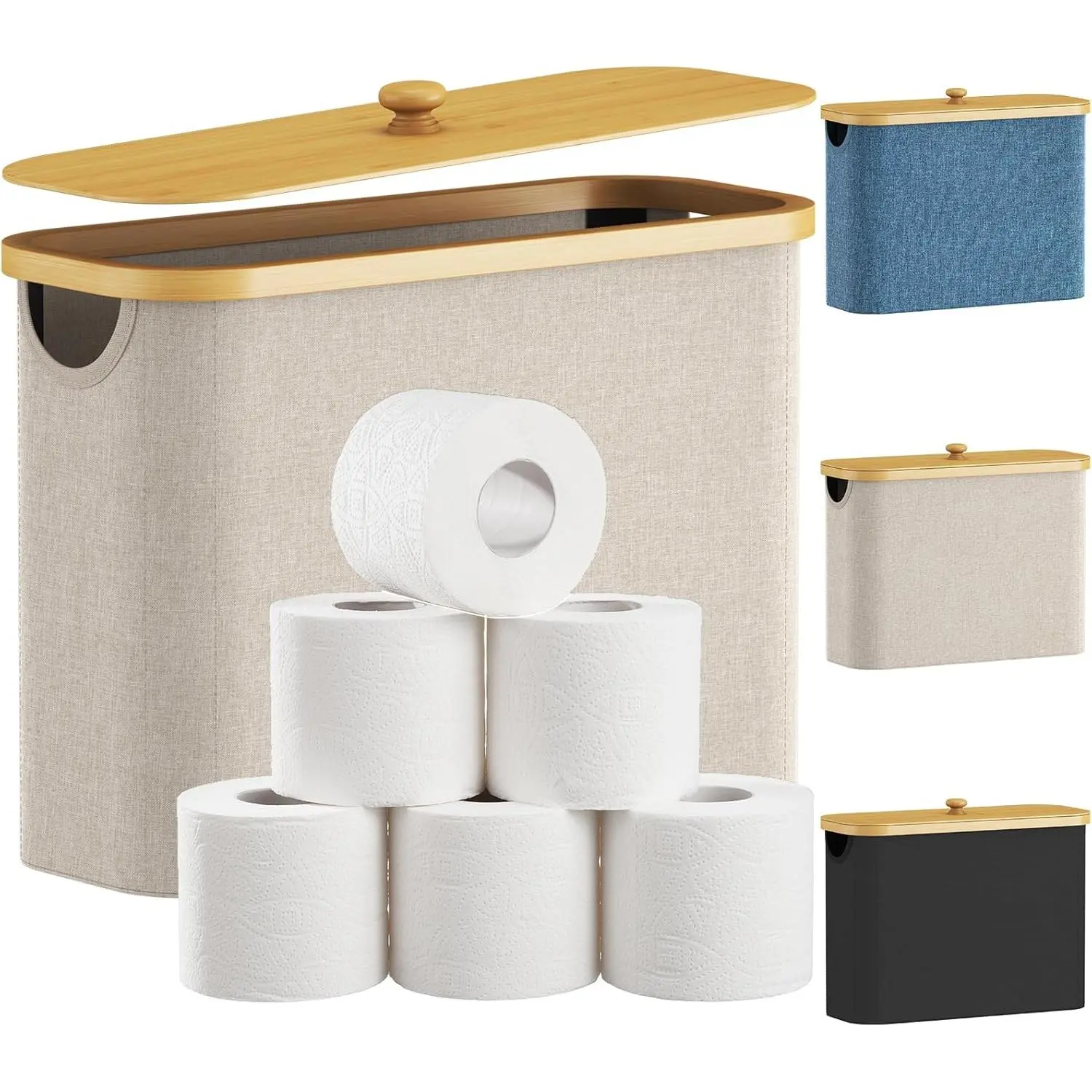 Lifewit Bamboo Toilet Paper Organizer Bin - Freestanding Modern House Organizers, 20L/30L Capacity, 16.9"(L)×6.7"(W)×12.2"(H), Foldable, Dust-Resistant, Removable Lid, Built-In Handles, Moisture-Resistant Home Accessory