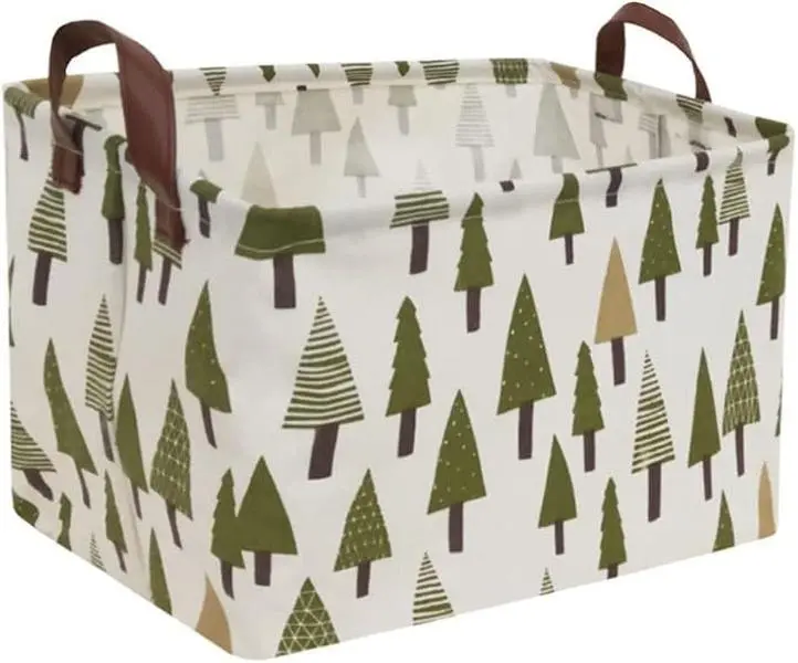 Rectangular Canvas Storage Bins,Waterproof Storage Basket,Collapsible Tree Organizer Bin with Handles for Clothes Storage,Book Bag (Tree)