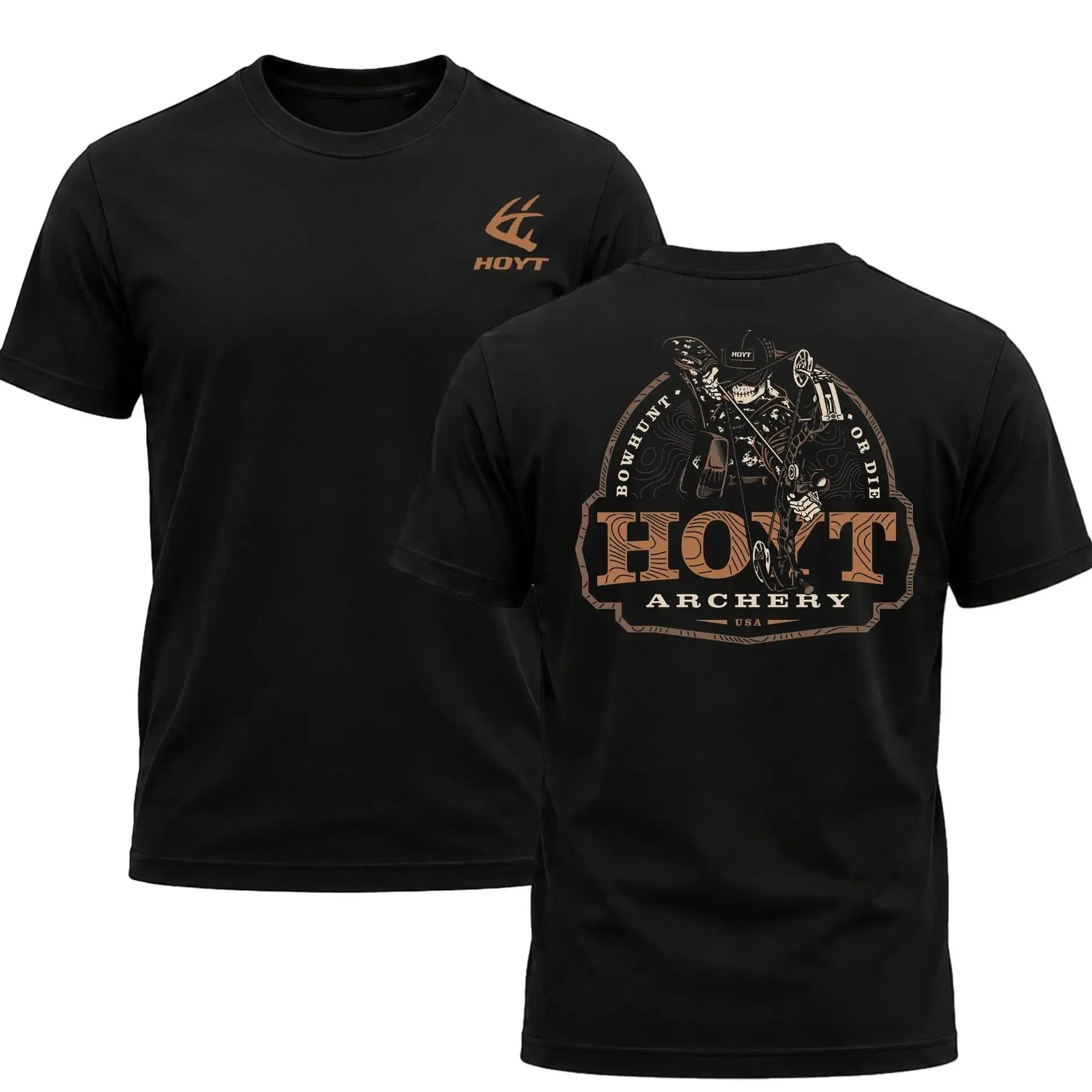 Hoyt Archery Outdoor Men's Shirt, Hunting T-shirt, Crew Bowhunting Shirt, Deer Skull Archery Tee, Archery Tactical Gear, Unisex Short Sleeve Casual 100%, Outdoor Gift For Men, Made In USA. Classic Cotton