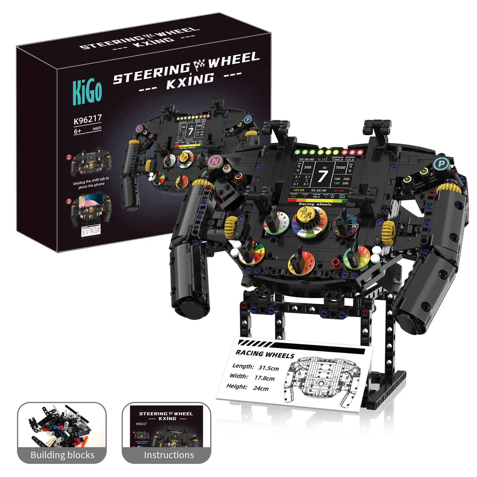 833 PCS Ferrari-Style Racing Steering Wheel Building Set - DIY Kit, Blocks Model, Gear Toy Model Building Kits, Interactive Play After Build, Working Gears, Phone Mount, Game Controller