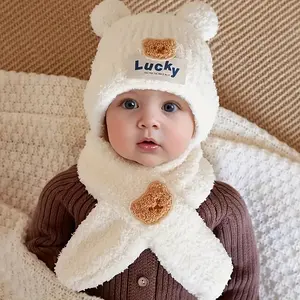 2pcs Winter Knit Hat & Scarf Set & - Soft Warm Unisex Beanie with Pom-Pom & Heart-Shaped Ears, Christmas Thanksgiving Outfits (2-3 Years Old) - Easy-Care Hand Wash/Dry Clean, Winter Hat Baby Boy, Baby Hat Winter, Scarf Boy