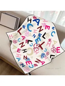 New French Style Black and White Letter Color Matching Women's Floral Pattern Shawl Large Square Floral Print Scarf Twill Silk Headscarf Scarf
