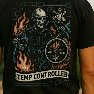 Temp Controller Skeleton HVAC Shirt, Funny Blue Collar Tee,  Vintage Heating & Cooling Gift