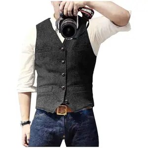 Men's Vintage Herringbone Wool-Blend Tweed Vest: Elevate Casual & Creative Styles for Photography Outings & Daily Wear