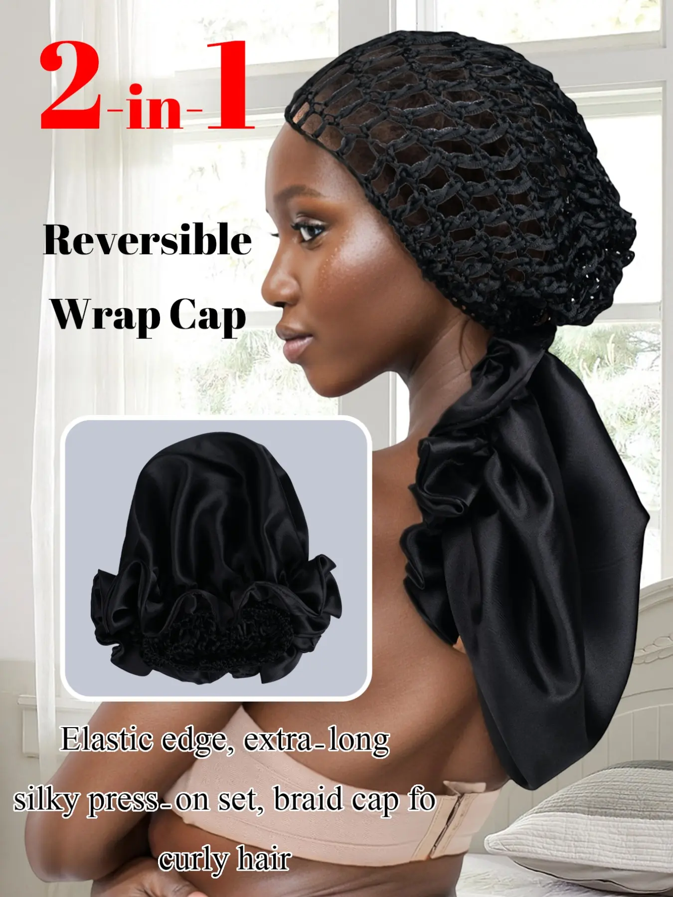 Soft Satin Silk Sleep Cap, Breathable Wide Elastic Design, Waterproof, Foldable Hair Hat, Daily Use and Shower, Men and Women