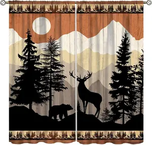 Rustic Deer Blackout Curtains for Kithen, Retro Farmhouse Forest Woodland Cabin Wild Animals Hunting Decor Window Treatments, Bear Drapes for Boys Room Bedroom, 42x45in