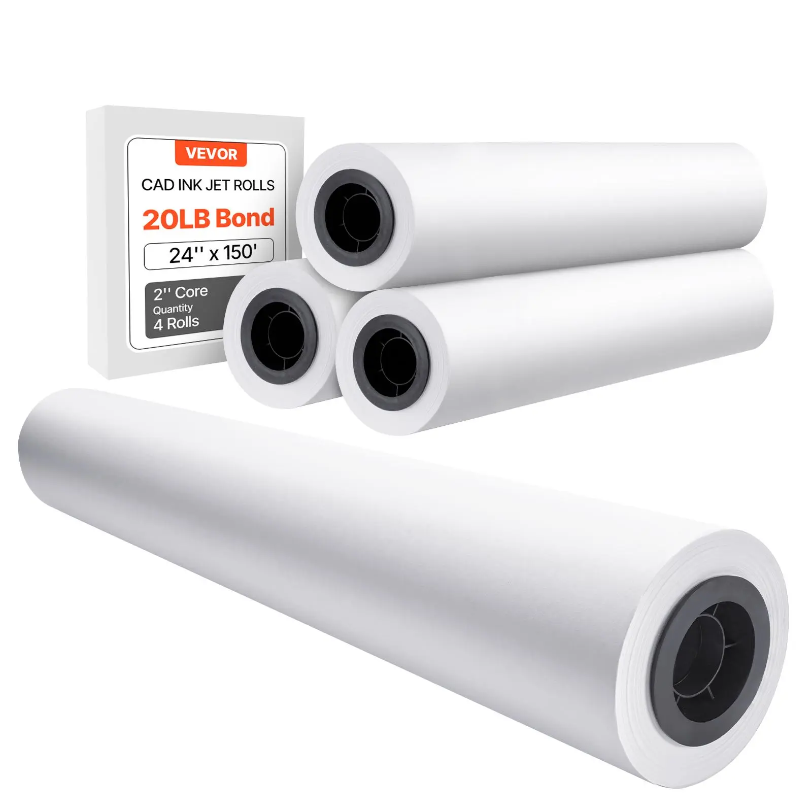 【DealsForYouDays】VEVOR Wide Format Paper 24 in x 150 ft Plotter Paper4 Rolls CAD Bond Rolls with 2 in Core20 LB Bond Paper RollsIdea for CAD DrawingsEngineering PlansGIS Maps & Architectural Designs, Architectural Blueprints, Standard Size Rolls