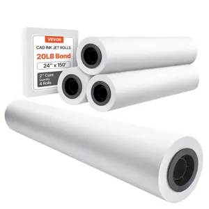 VEVOR Wide Format Paper,  24 in x 150 ft Plotter Paper, 4 Rolls CAD Bond Rolls with 2 in Core, 20 LB Bond Paper Rolls, Idea for CAD Drawings, Engineering Plans, GIS Maps & Architectural Designs