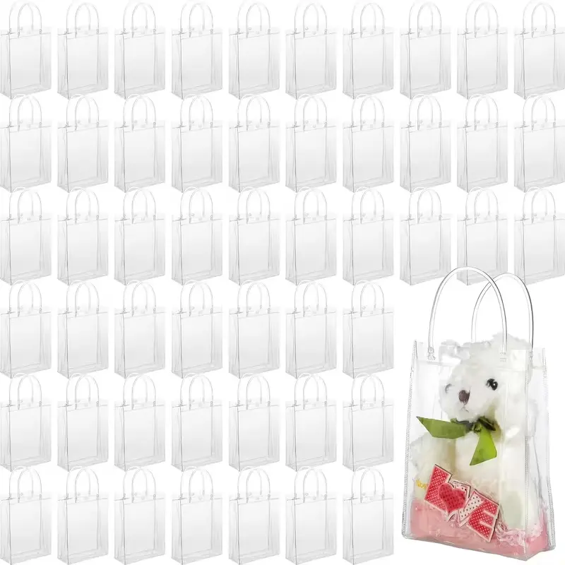 50Pcs/Set Reusable Transparent PVC Gifts Bags with Handle,Party Favor Goodie Candy Bags for Wedding Birthday Anniversary Graduation Valentine'S Day Halloween Christmas Fathersdaygift