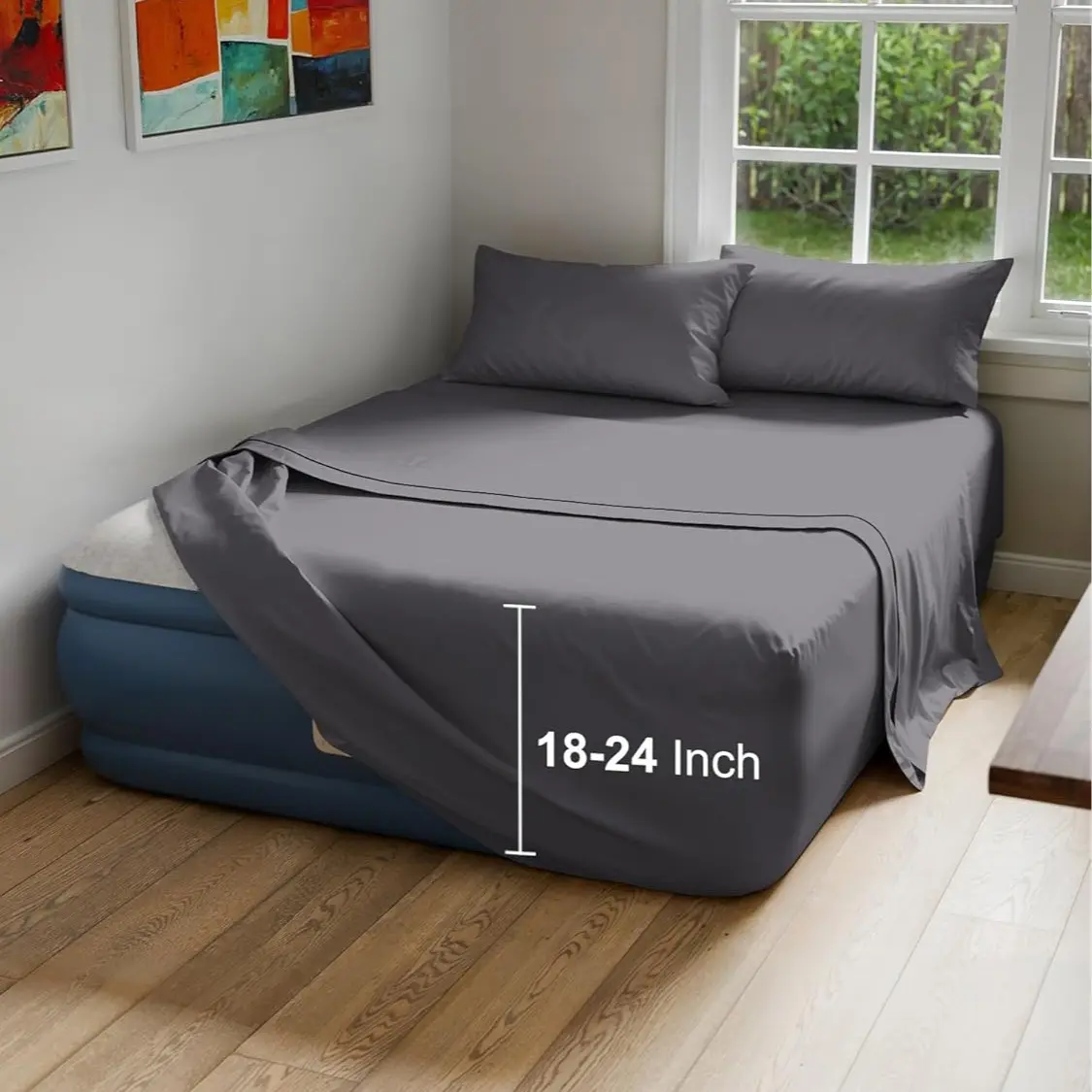 CGK | Air Mattress Sheet Set - 4 Piece Breathable & Cooling Sheets w/Extra Deep Pockets - Fits Inflatable & Blow Up Air Mattresses Up to 24 Inches Thick - Soft and Wrinkle Free