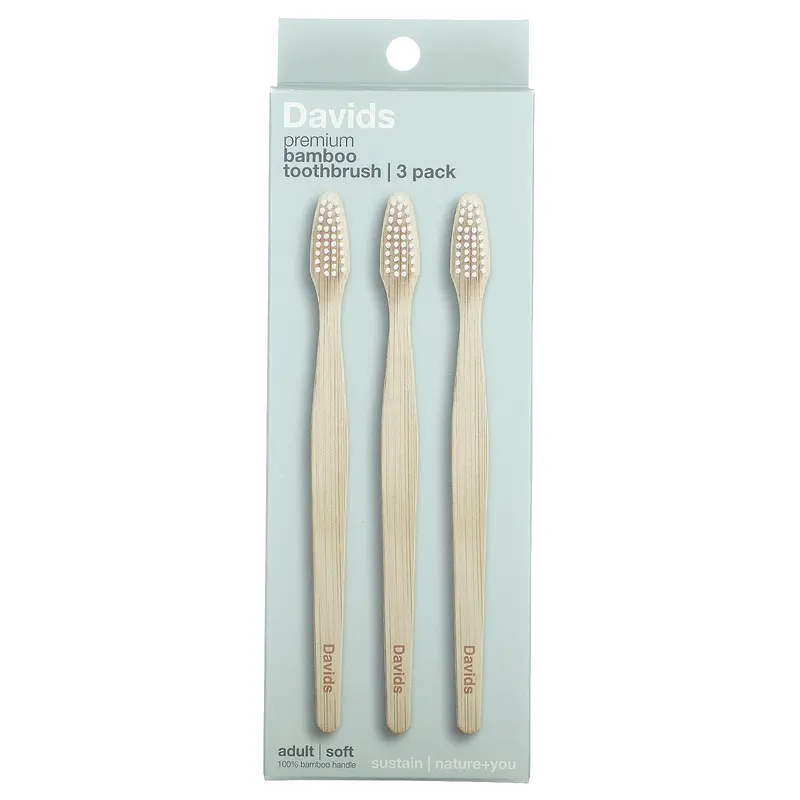 Davids Premium Bamboo Toothbrush, Soft, Adult, 3 Toothbrushes