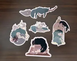 Sleepy Cat Familiar Die Cut Gold Mirror Effect Sticker Collection