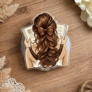 Coquette Reading Girl with Brown Bow Magsafe Phone Grip - Magnetic Pop Socket & Kickstand - Book Lover Gift