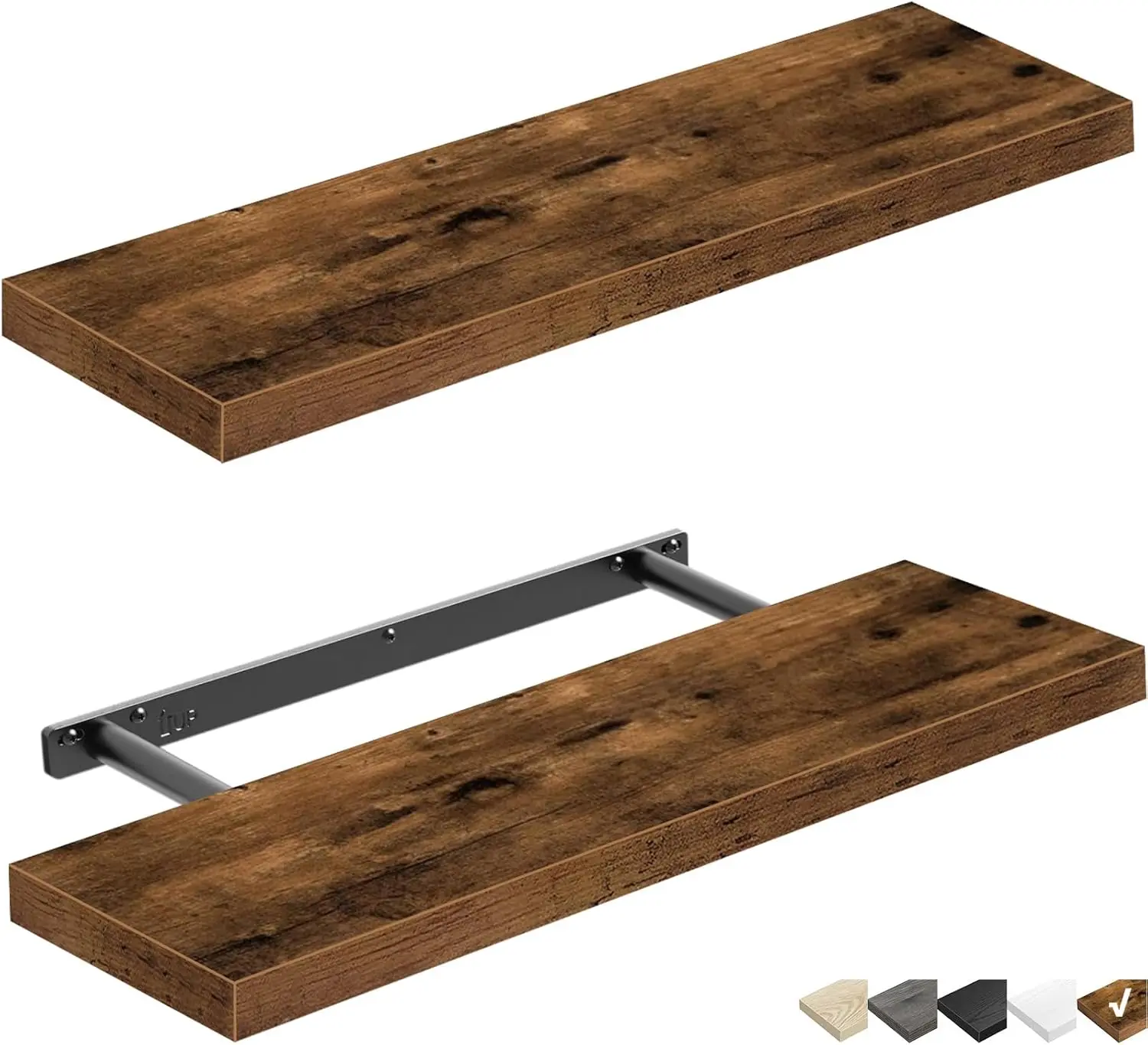 Floating Shelves Wall Shelf 24 inches Long Farmhouse Bathroom Decor Bedroom Kitchen Living Room Wall Mounted 24 x 9 inch Set of 2, Rustic Brown (008-60BN)