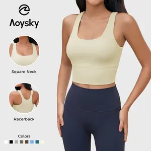 Aoysky Women's Racerback Athletic Fitted Tank Top - Sleeveless Ribbed Activewear with Built-in Sports Bra for Workout, Yoga