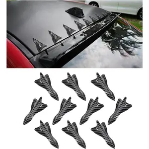 10PCS Car Diffuser Shark Fin Kit, Auto Air Vortex Generator Decoration Self-Adhesive Compatible with Spoiler Roof Wing Pointed, Bumper Exterior Accessories for SUV, Car (Carbon Fiber)