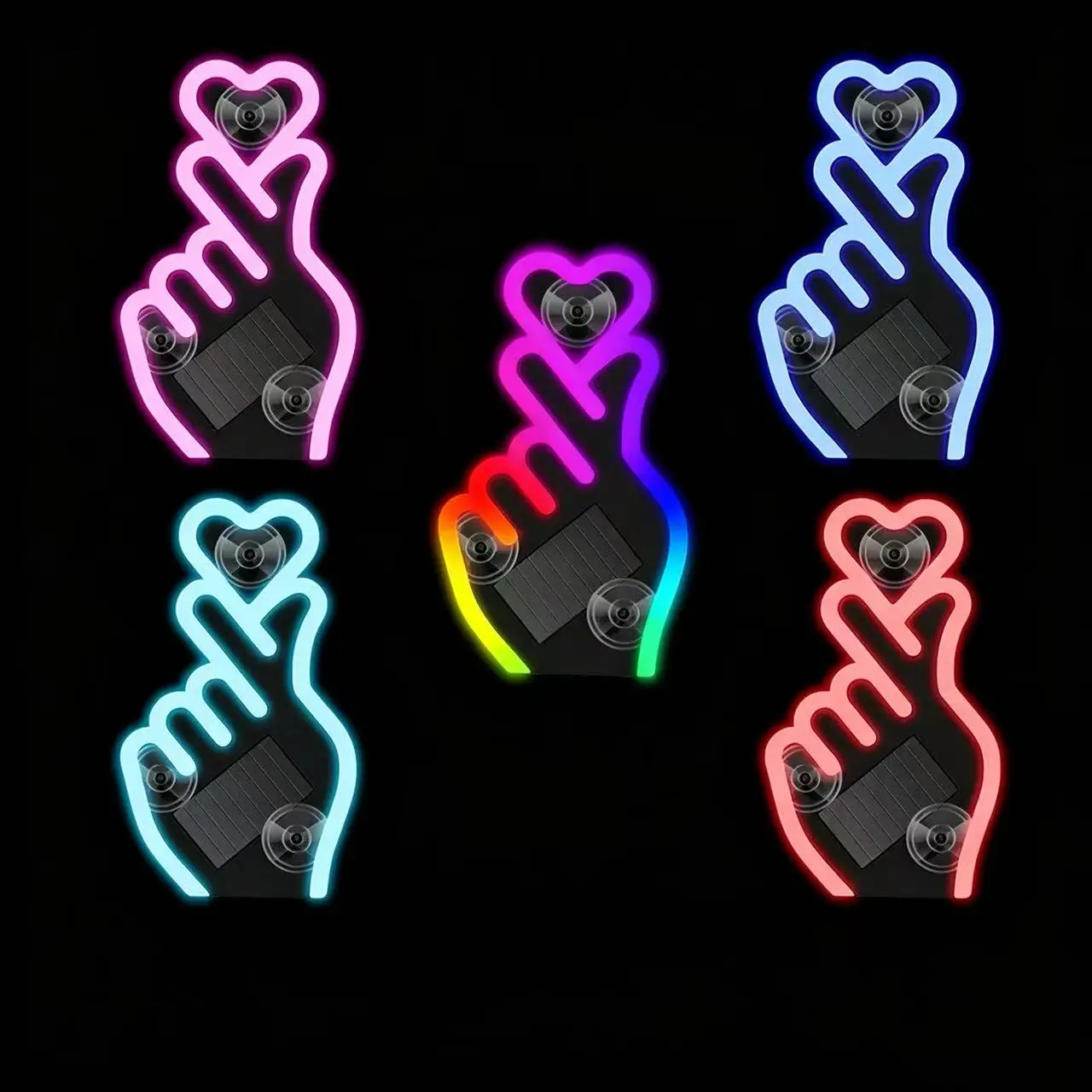 1Pc LED Heart Light for Car Solar Powered Rechargeable LED Neon Ambient Light 6 Lighting Modes Heart-Shaped Wireless Gesture Heart Light-Pink