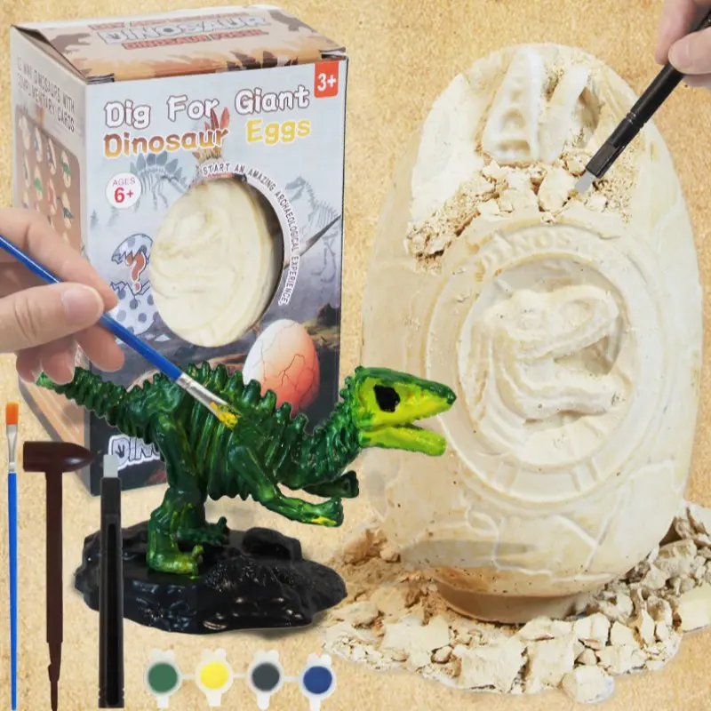 Kids Dinosaur Egg Fossil Dig Kit, DIY Handmade Toy with Paints, Archaeology Excavation Playset, Creative Art Activity for Children