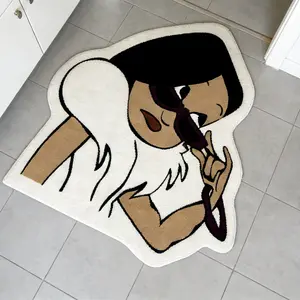 1pc Bedroom Carpet, Cool Fashion Character Rug, Colorblock Plush Mat, Anti-Slip Wear-Resistant Footpad, Gaming Room Decor, Style Home Decor